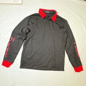 SHEIN Black Long Sleeve Polo Shirt Red Collar Cuffs Sleeve Size S Graphic--FEMME